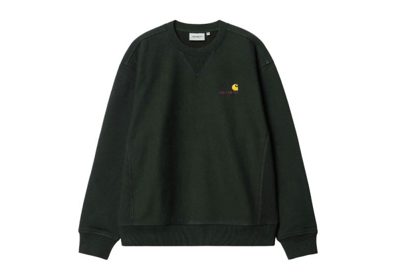 carhartt wip american script sweatshirt olive i025475 owe xx 03 dark cedar 1