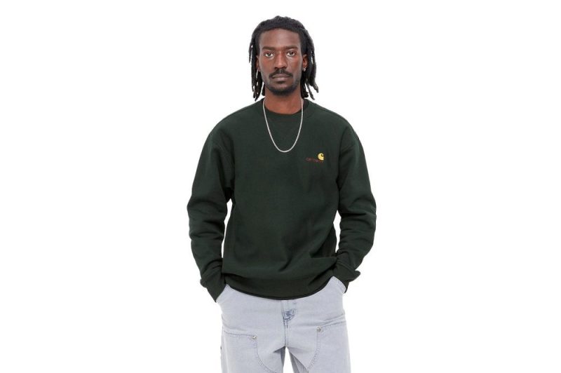 carhartt wip american script sweatshirt olive i025475 owe xx 03 dark cedar 3