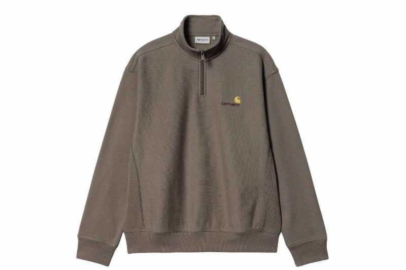 carhartt wip half zip american script sweat braun i027014 1cr xx 03 teide 01