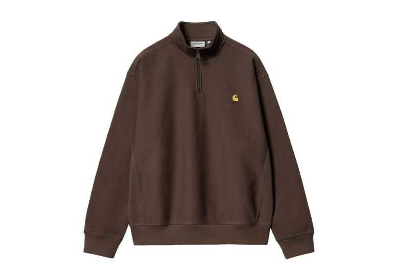 carhartt wip half zip american script sweat braun i027014 bv xx 03 buckeye 1