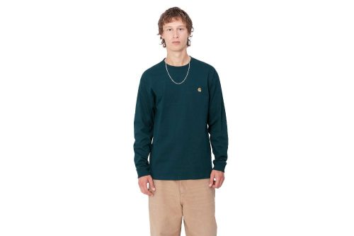 carhartt wip l s longsleeve chase t shirt duckblue i026392 2d0 xx 03 03