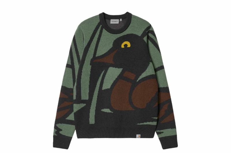 carhartt wip pond sweater grun braun i030873 19n xx 03 jacquard 1 1