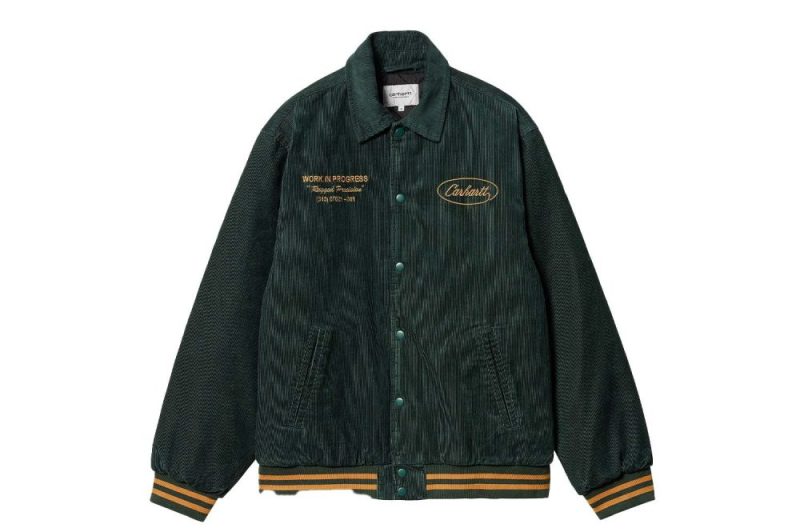 carhartt wip rugged letterman jacket gruen i032436 1qb xx 03 discovery green 1