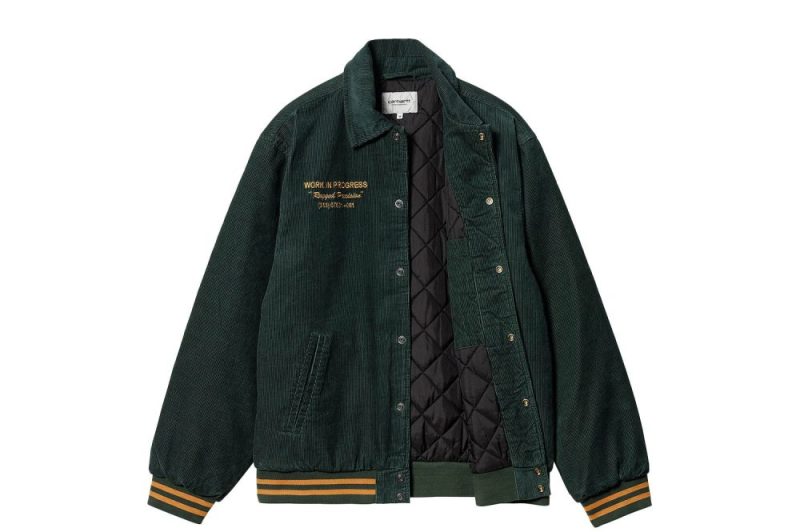 carhartt wip rugged letterman jacket gruen i032436 1qb xx 03 discovery green 3