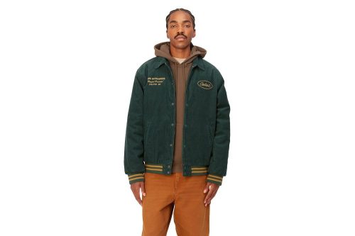 carhartt wip rugged letterman jacket gruen i032436 1qb xx 03 discovery green 4