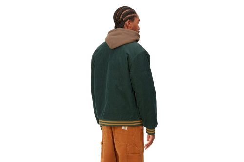 carhartt wip rugged letterman jacket gruen i032436 1qb xx 03 discovery green 5