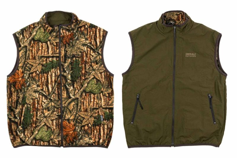 gramicci reversible fleece vest leaf camo g3fu j030 leaf camo 1